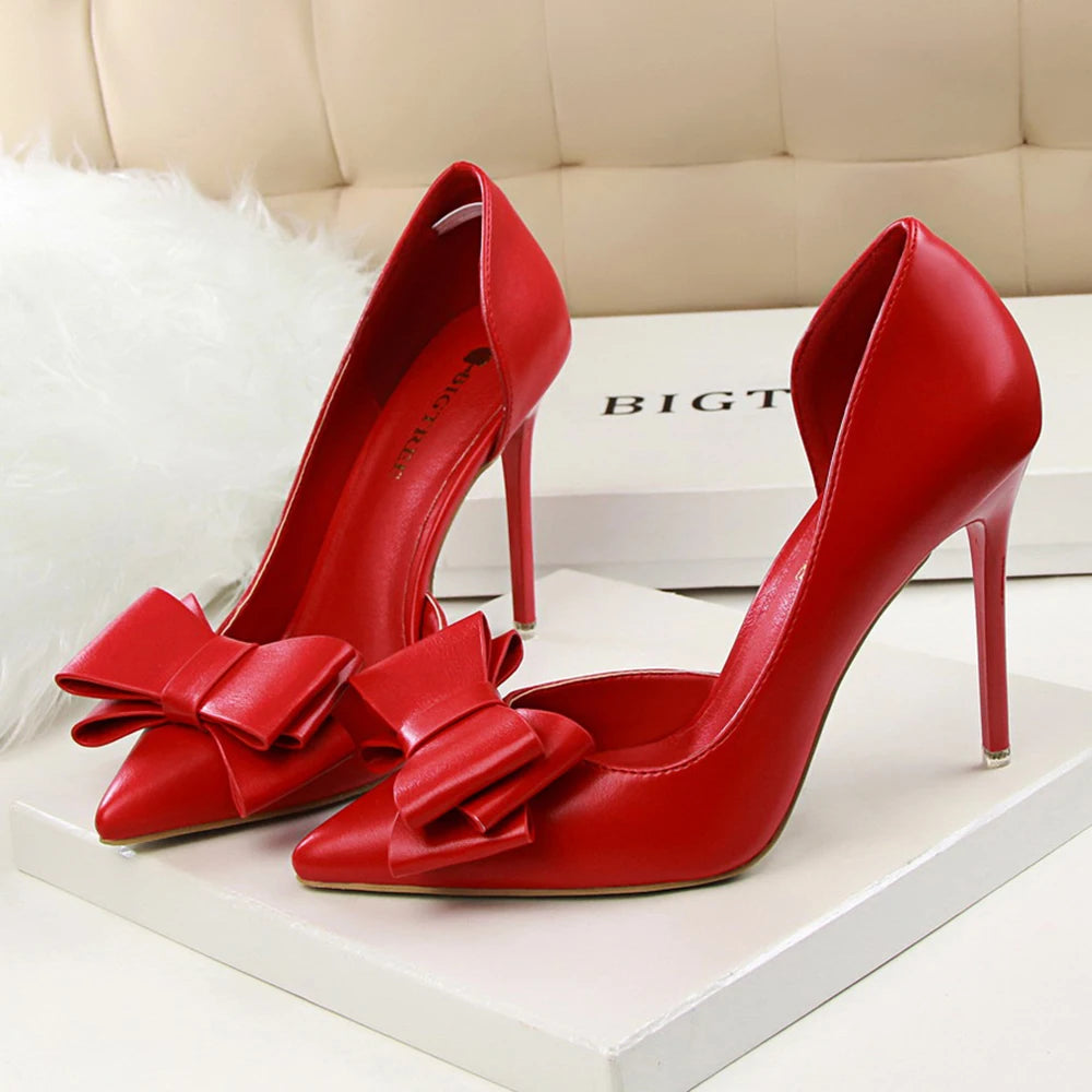 Leather Butterfly-knot High Heels