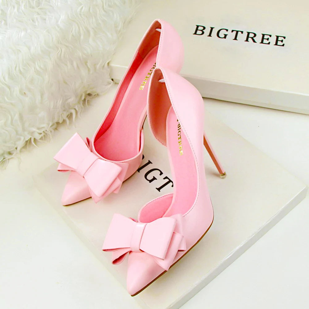 Leather Butterfly-knot High Heels